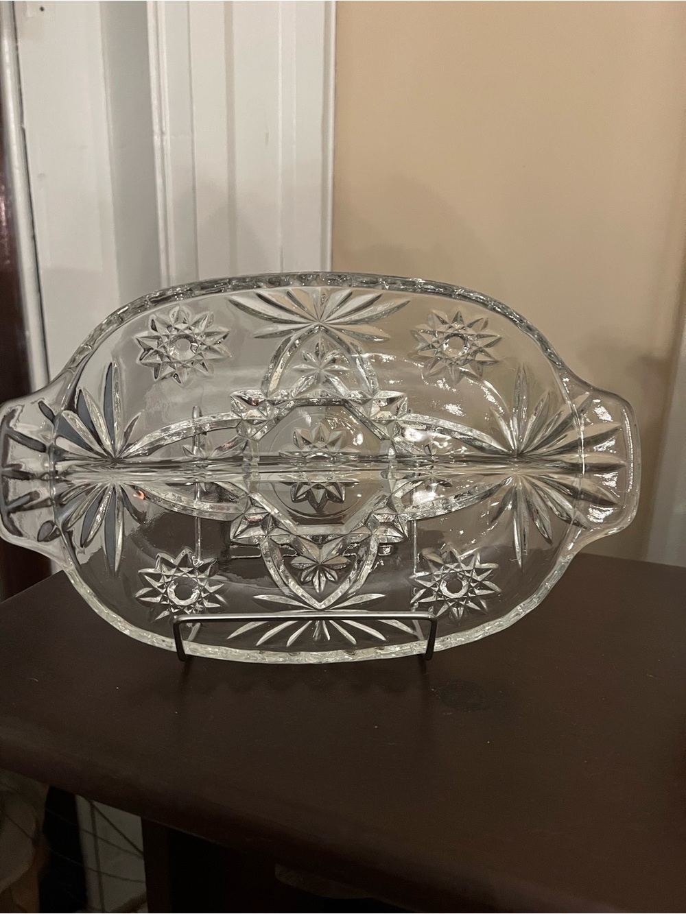 Clear Cut Glass Relish Dish- Elegant Starburst Design Star of David